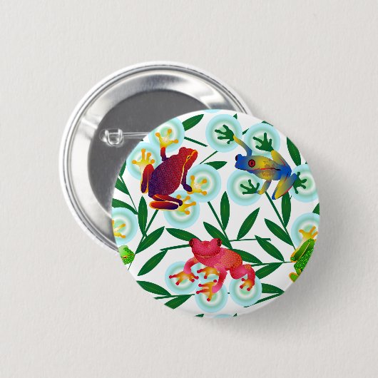 Frogs Bamboo Bubbles Rainforest Dschungel Whimsica Button (Vorne & Hinten)