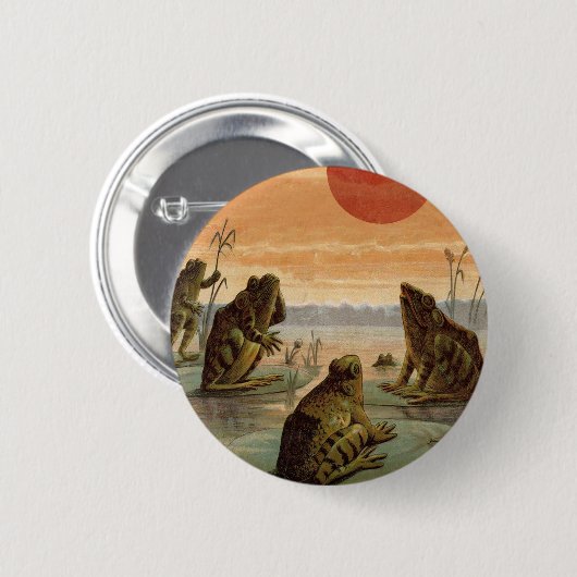 Frogs Lily Pads Moon Illustration Button (Vorne & Hinten)