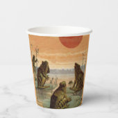 Frogs Lily Pads Moon Illustration Pappbecher (Rückseite)