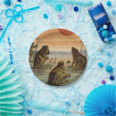 Frogs Lily Pads Moon Illustration Pappteller (Party)