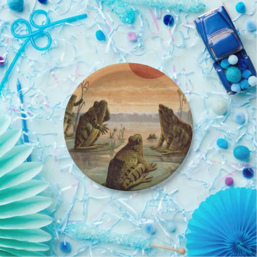 Frogs Lily Pads Moon Illustration Pappteller (Party)