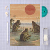 Frogs Lily Pads Moon Illustration Seidenpapier (Handwerk)