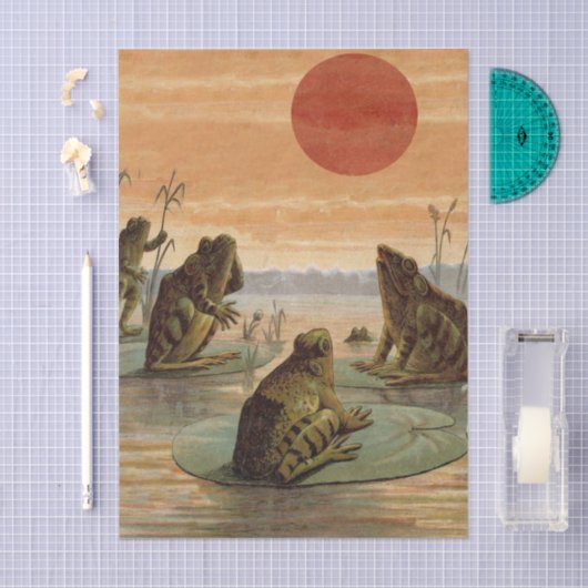 Frogs Lily Pads Moon Illustration Seidenpapier (Handwerk)