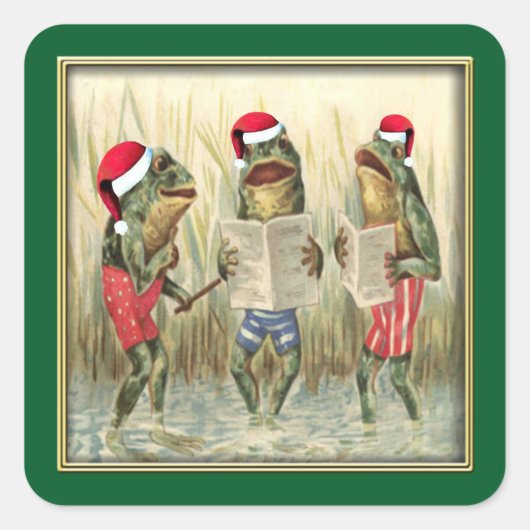 Frogs singen frohe Weihnachten Quadratischer Aufkleber (Vorderseite)