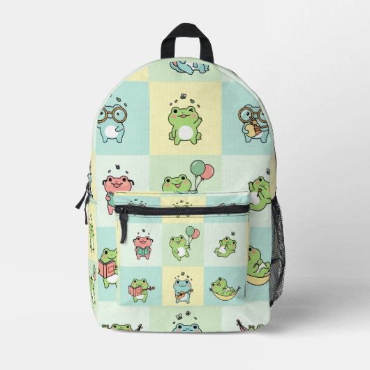 Frogs with Tiny Hobbies Bedruckter Rucksack (Vorderseite)