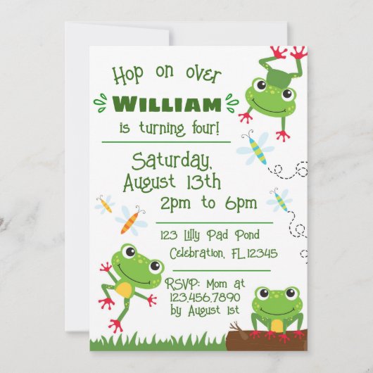 Frogtastic Jumping Frogs Kindergeburtstag Einladung (Vorderseite)