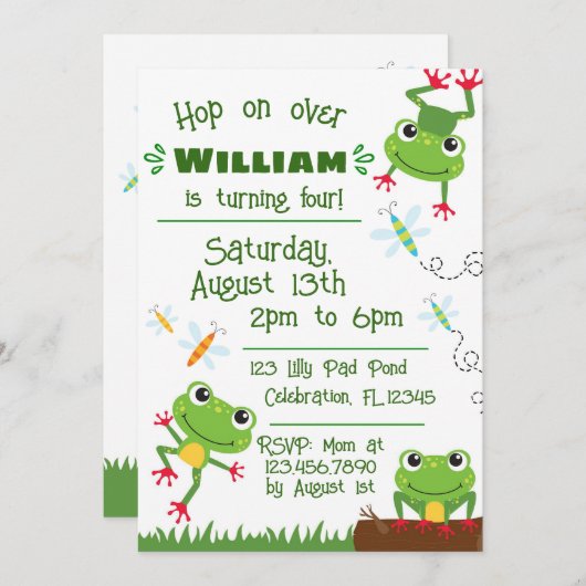 Frogtastic Jumping Frogs Kindergeburtstag Einladung (Vorne/Hinten)