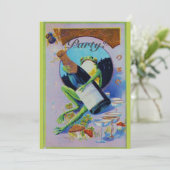 Frogy mit Champagner Flasche Neujahr-Party Einladung (Stehend Vorderseite)