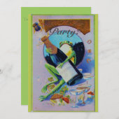 Frogy mit Champagner Flasche Neujahr-Party Einladung (Vorne/Hinten)