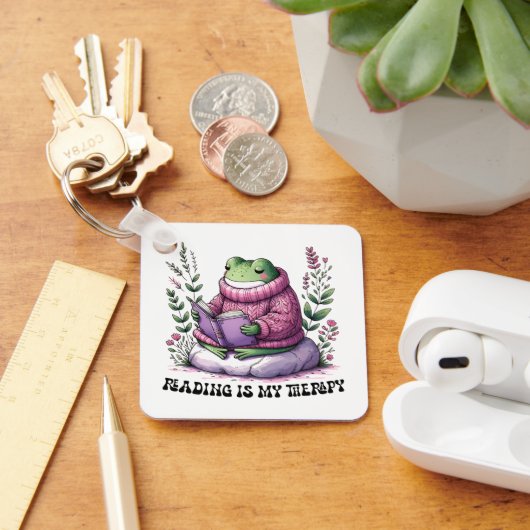 Frogy Reading ist meine Therapie Schlüsselanhänger (Schreibtisch)