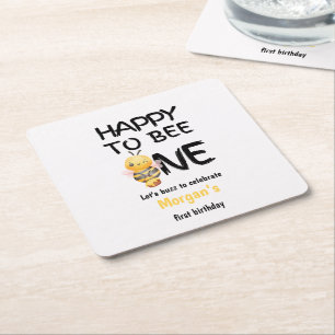 Froh, eine zu sein - Honey Yellow Mädchen 1. Gebur Rechteckiger Pappuntersetzer