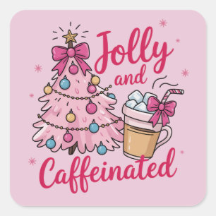 Froh & Koffeinhaltiger Kaffee Weihnachten Retro Tr Quadratischer Aufkleber