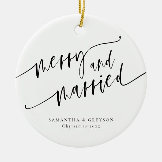 froh und Verheiratet neu verheiratet Keramik Ornament (Vorne)