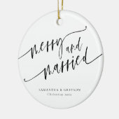 froh und Verheiratet neu verheiratet Keramik Ornament (Links)