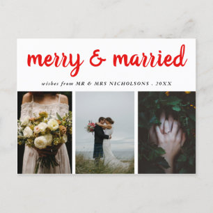 froh und Verheiratet   Red Script Holiday Foto Feiertagspostkarte