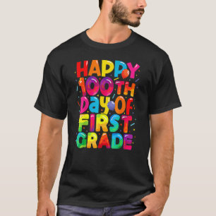 Frohe 100 Schultage Jungen Mädchen 1. Klasse Lehre T-Shirt