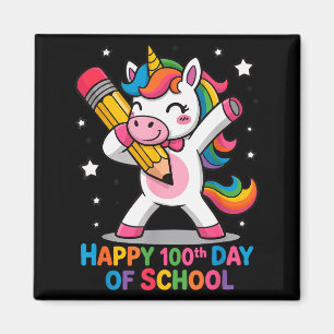 Frohe 100. Schultage Süßes Regenbogen Einhorn Frau Magnet