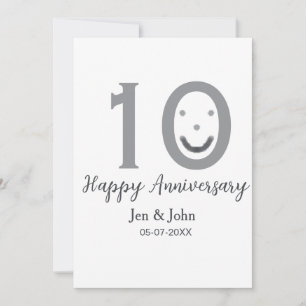 Frohe 10. Hochzeitstag Name Datum grau fett Emoji Einladung