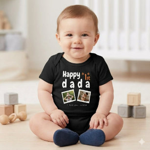Frohe 1. Dada Custom Name Foto Schwarz Baby Strampler