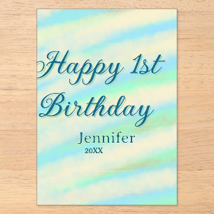Frohe 1. Geburtstag Kinder baby blau grün Pastell Acryleinladungen