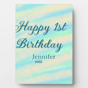 Frohe 1. Geburtstag Kinder baby blau grün pastell Fotoplatte