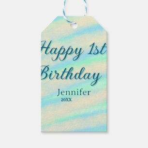 Frohe 1. Geburtstag Kinder baby blau grün Pastell  Geschenkanhänger