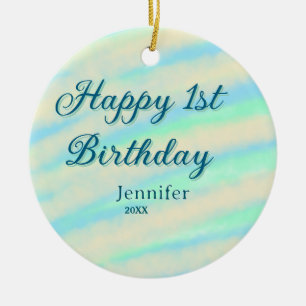 Frohe 1. Geburtstag Kinder baby blau grün Pastell Keramik Ornament