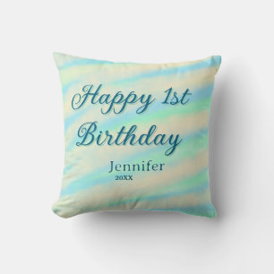 Frohe 1. Geburtstag Kinder baby blau grün Pastell  Kissen