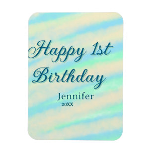 Frohe 1. Geburtstag Kinder baby blau grün pastell Magnet