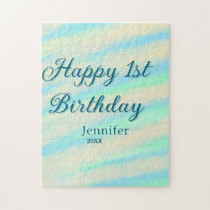 Frohe 1. Geburtstag Kinder baby blau grün pastell Puzzle