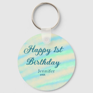 Frohe 1. Geburtstag Kinder baby blau grün pastell  Schlüsselanhänger