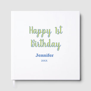 Frohe 1. Geburtstag Kinder Baby grün blau Pastell Gästebuch