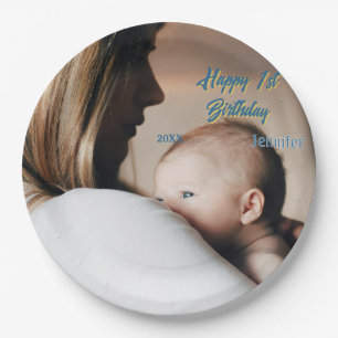 Frohe 1. Geburtstag Kinder Baby Mutter blau gelb p Pappteller