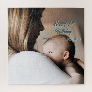 Frohe 1. Geburtstag Kinder Baby Mutter blau gelb p Puzzle