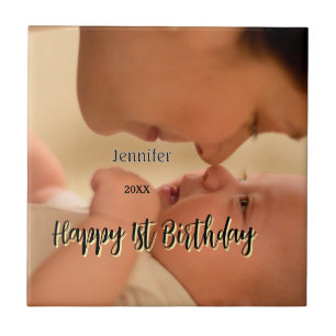 Frohe 1. Geburtstag Kinder Baby Mutter schwarz gel Fliese