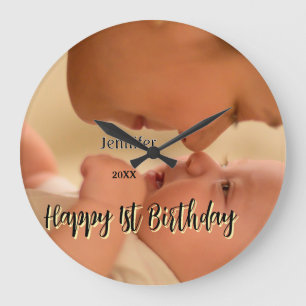 Frohe 1. Geburtstag Kinder Baby Mutter schwarz gel Große Wanduhr