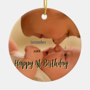 Frohe 1. Geburtstag Kinder Baby Mutter schwarz gel Keramik Ornament
