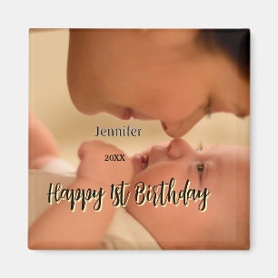 Frohe 1. Geburtstag Kinder Baby Mutter schwarz gel Magnet