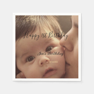 Frohe 1. Geburtstag name Foto Datum stilvolle Kall Serviette