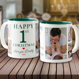 Frohe 1. Weihnachten Lieb dich Daddy 5 Foto Grün Zweifarbige Tasse
