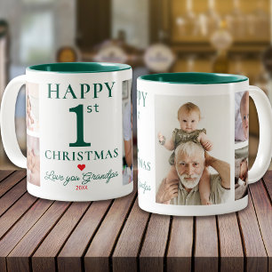 Frohe 1. Weihnachten Lieb dich Opa 5 Foto Grün Zweifarbige Tasse