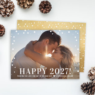 Frohe 2027 Texturierte Goldkonfetti-Foto Feiertagskarte