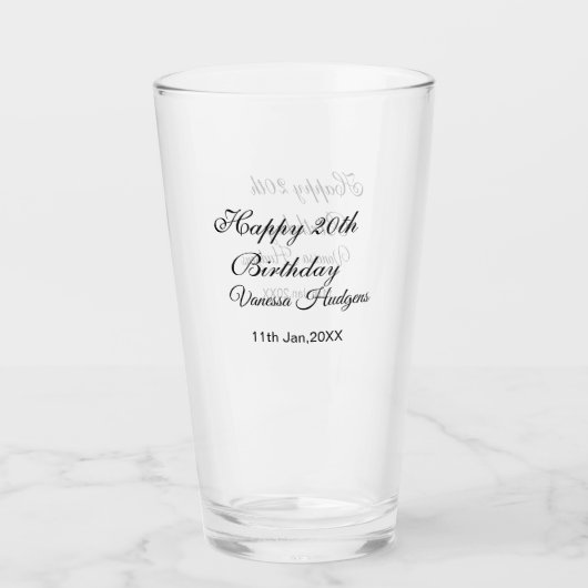 Frohe 20. Geburtstag name datum einfach minimal Glas (Vorderseite)