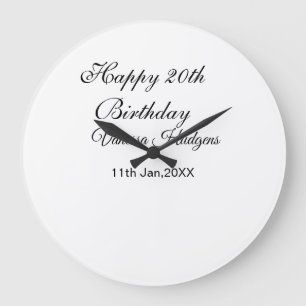 Frohe 20. Geburtstag name datum einfach minimal Große Wanduhr