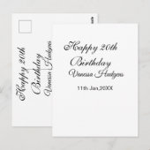 Frohe 20. Geburtstag name datum einfach minimal  Postkarte (Vorne/Hinten)