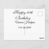 Frohe 20. Geburtstag name datum einfach minimal  Postkarte (Rückseite)