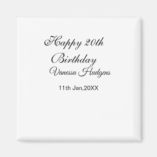Frohe 20. Geburtstag name datum schlicht minimal Magnet (Vorne)