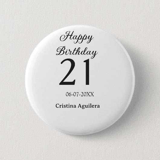 Frohe 21. Geburtstag fettschrift einfache Namen mi Button (Vorderseite)