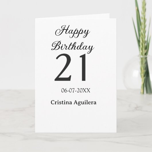 Frohe 21. Geburtstag fettschrift einfacher Name mi Karte (Vorderseite)