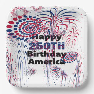 Frohe 250. Amerika Patriotische Feuerwerke Pappteller